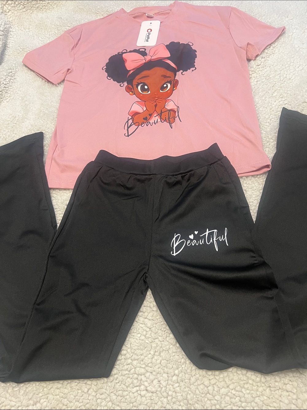 PatPat Pink Graphic Top and Pants Kids Matching Set